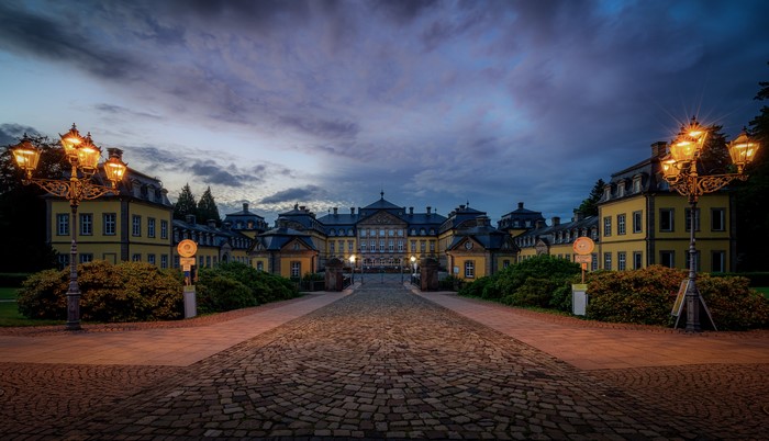 Arolsen Castle at Night with Street Lights, Germany