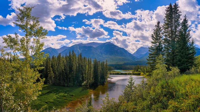 Mountains and River in Banff National Park, Alberta, Canada