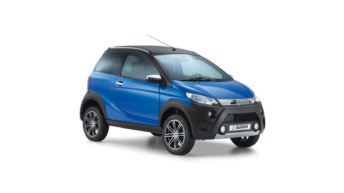 Blue Aixam Microcar with Black Accents