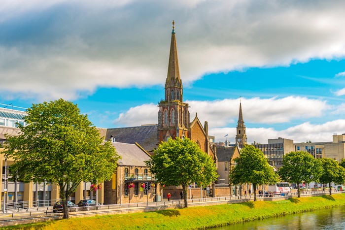 Church and waterfront in Inverness, Scotland