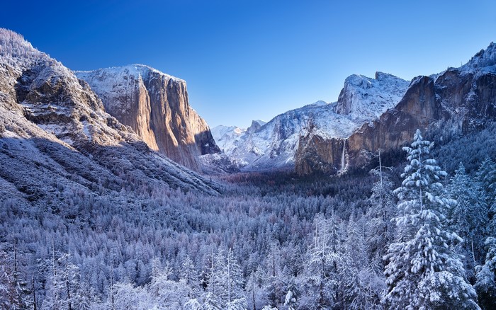Yosemite Valley in Winter with Snow-Covered Mountains