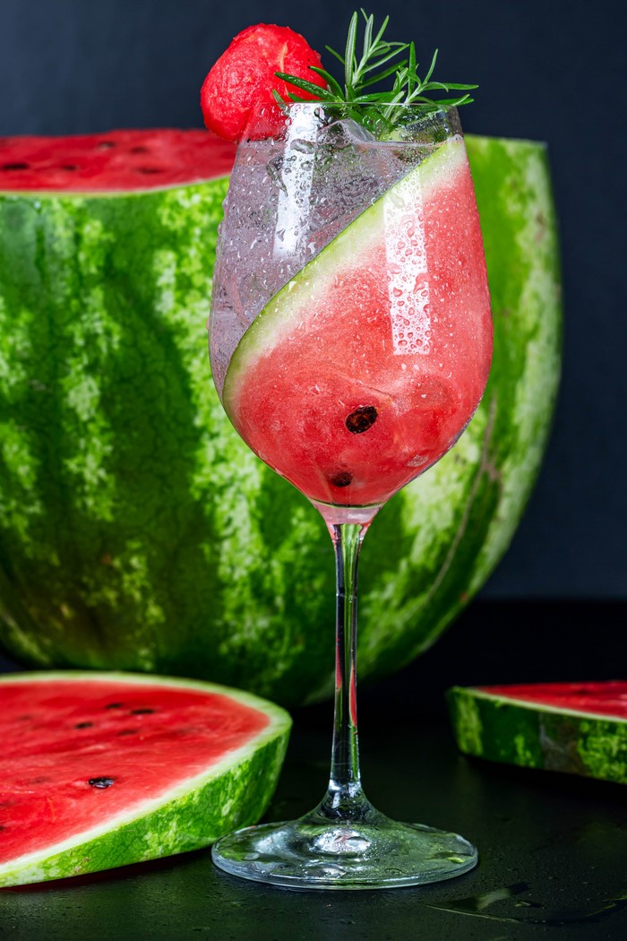 Watermelon Drink with Rosemary and Watermelon Slices