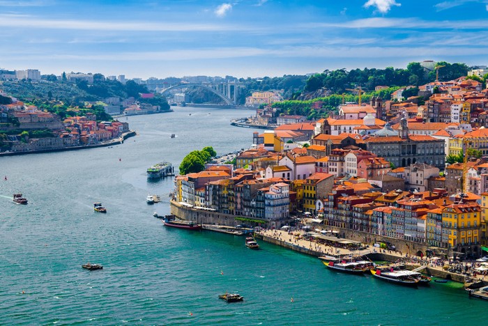 Porto cityscape on the Douro River with bridges