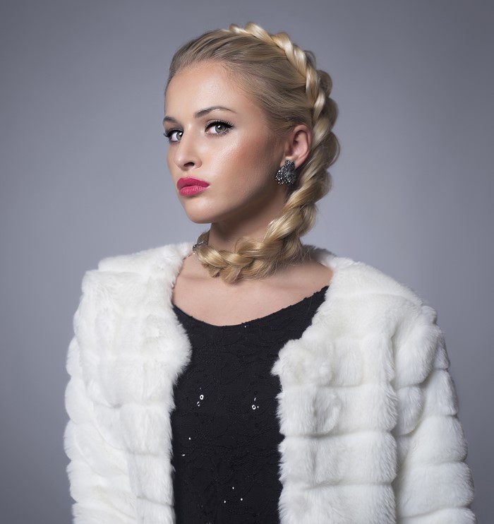 Blonde Girl with Braid and Red Lips