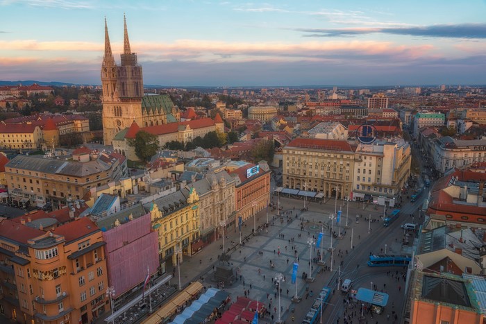 Jelacic Square in Zagreb, Croatia from above