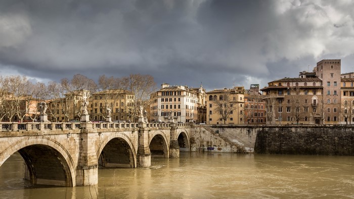 Ponte Sant'Angelo bridge over Tiber River in Rome, Italy