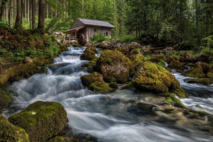 Watermill by a stream in Golling, Austria