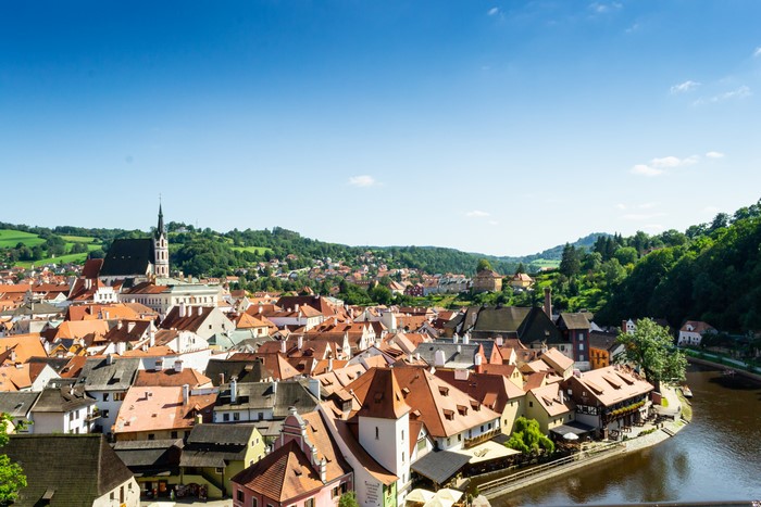 Cesky Krumlov with Vltava River and Houses