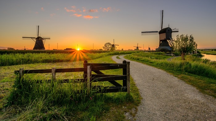 Kinderdijk Netherlands Windmills at Sunrise