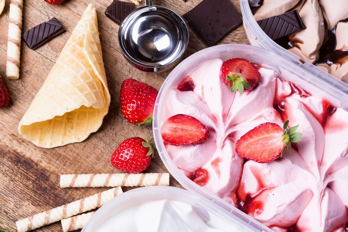 Strawberry and Chocolate Ice Cream with Cones and Chocolate Bars