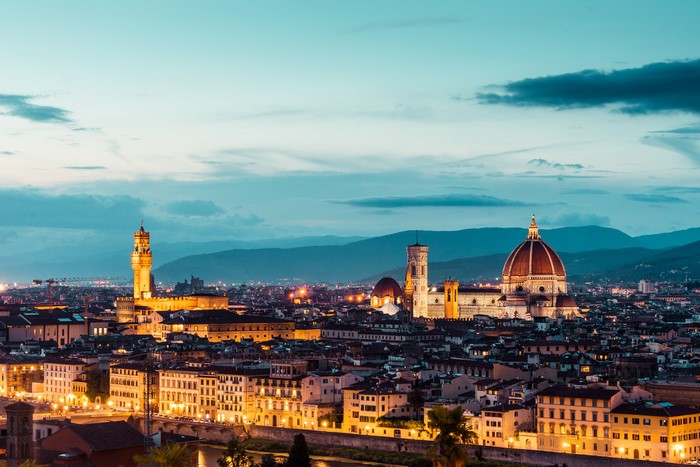 Florence cityscape with Duomo S. Maria del Fiore at dusk
