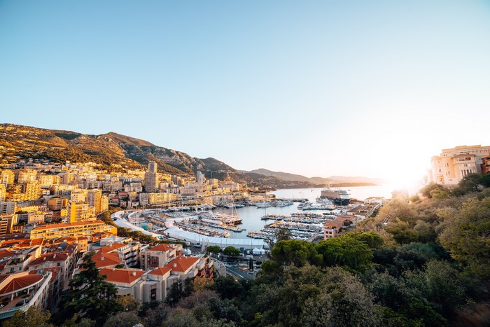 Monte Carlo, Monaco Harbor with Yachts and Cruise Liner