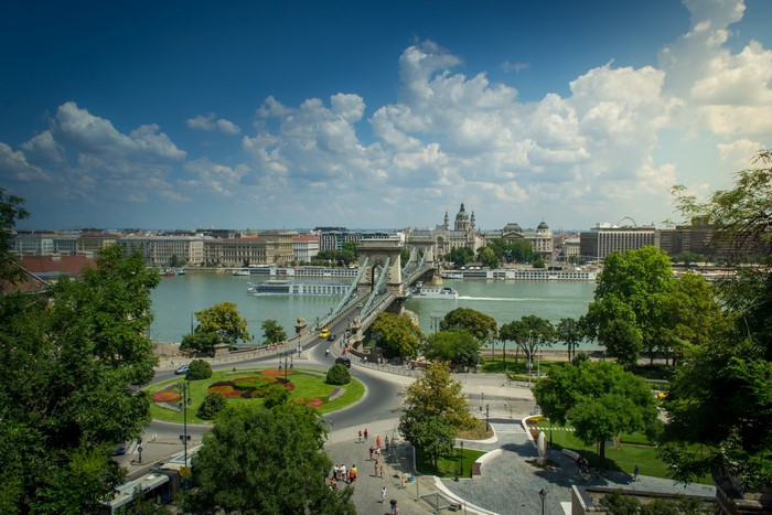 Chain Bridge over Danube River in Budapest, Hungary