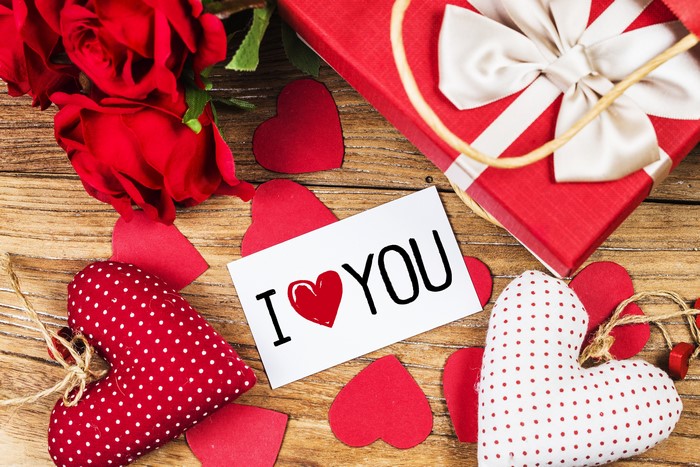 Valentine's Day Gift with Roses and "I Love You" Card