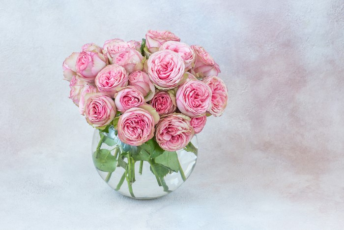 Pink Roses Bouquet in a Glass Vase
