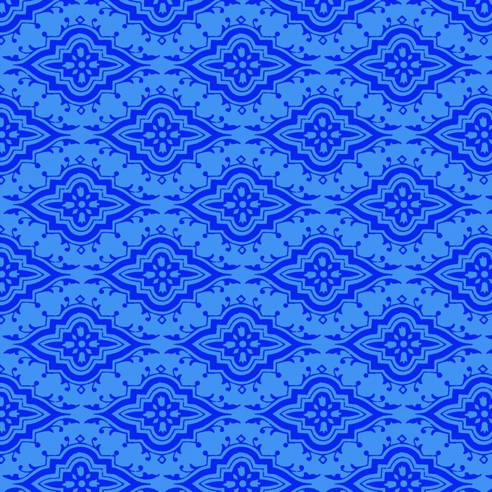 Blue tracery pattern on a light blue background