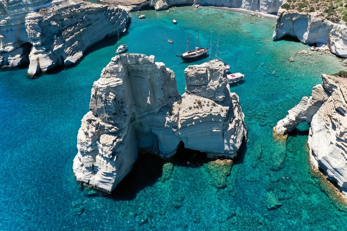 4K Aerial View of Ksylokeratia Milos Coast Greece