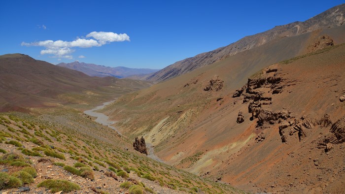 Atlas Mountains, Morocco, Valley with River and Crags