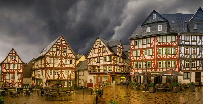 Half-timbered houses and fountain in Wetzlar, Germany