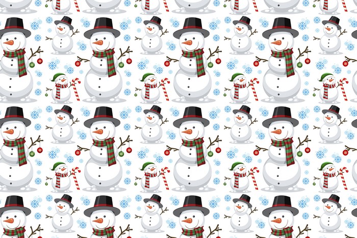 Snowmen Texture Pattern with Hats and Snowflakes