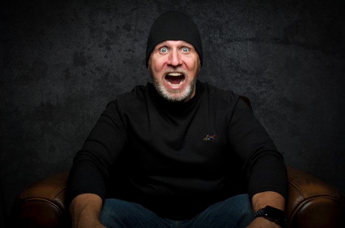 Man in Winter Hat and T-shirt with Beard