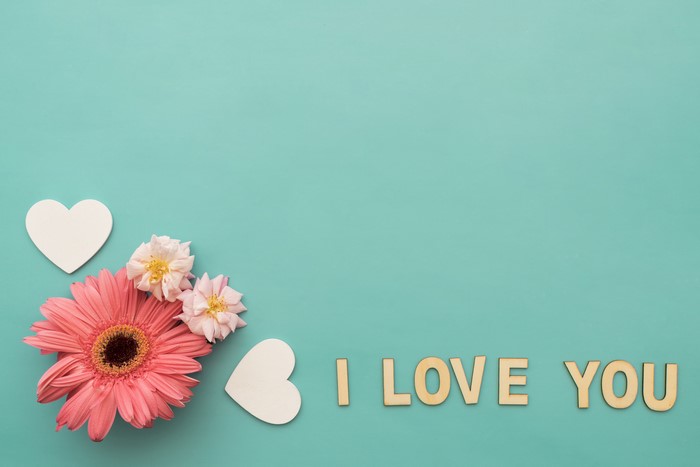 Valentine's Day greeting card with flowers and hearts