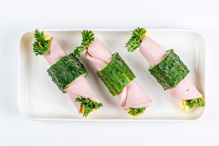 Sausage, Cucumber, and Cheese Rolls with Parsley