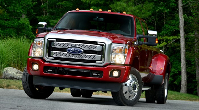 Red Ford F-450 Super Duty Platinum Crew Cab Pickup Truck