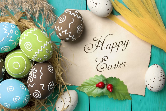 Easter eggs with Happy Easter lettering