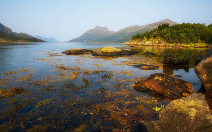 4K Norway Mountains Stones Water Fog