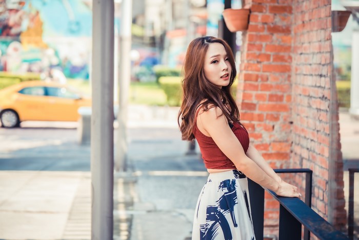 4K Portrait of Asian Woman with Brown Hair