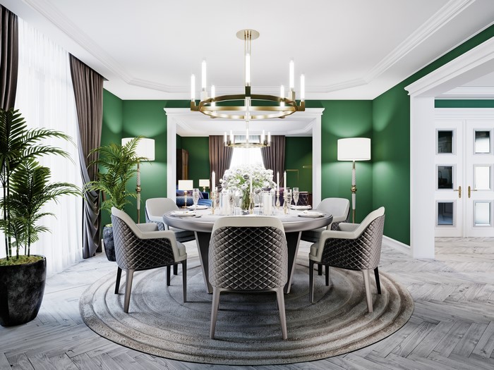 Dining Room with Chandelier and Chairs