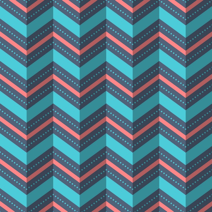Teal and Coral Chevron Pattern with Dots