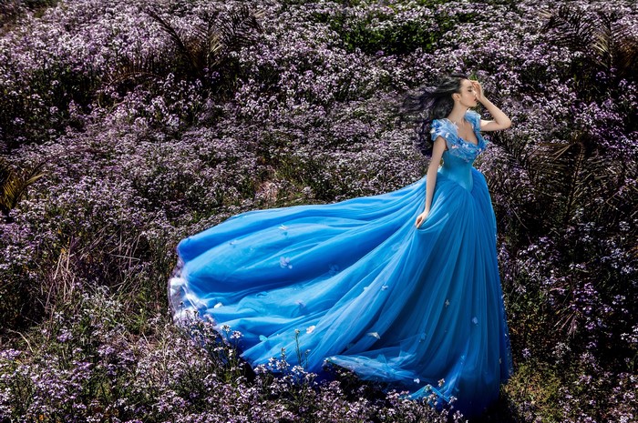 4K Blue Dress in Flower Field