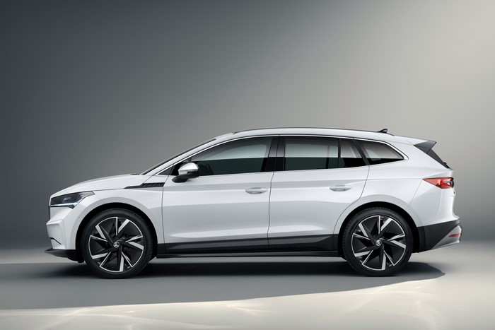 White Skoda Enyaq iV Crossover from the side