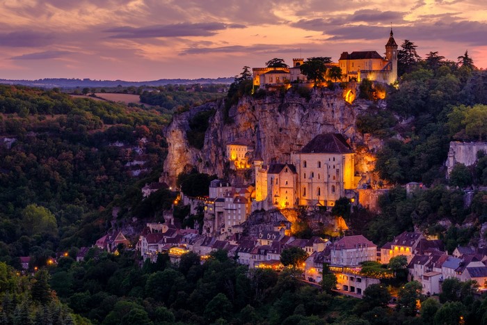 Rocamadour Evening View with Illuminated Houses