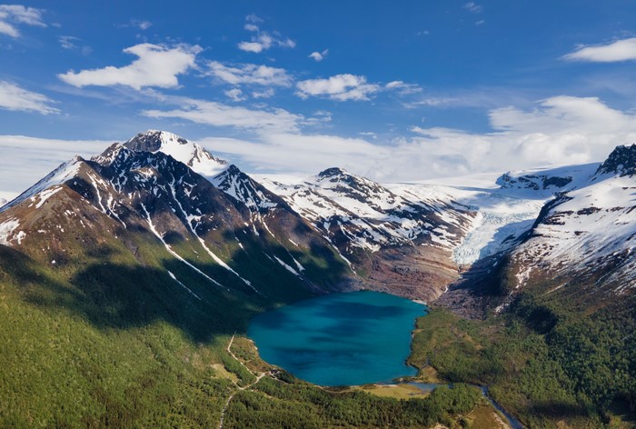 4K Svartisvatnet Lake and Mountains in Norway