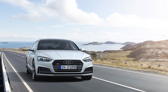 White Audi S5 Sportback TDI on a Coastal Road
