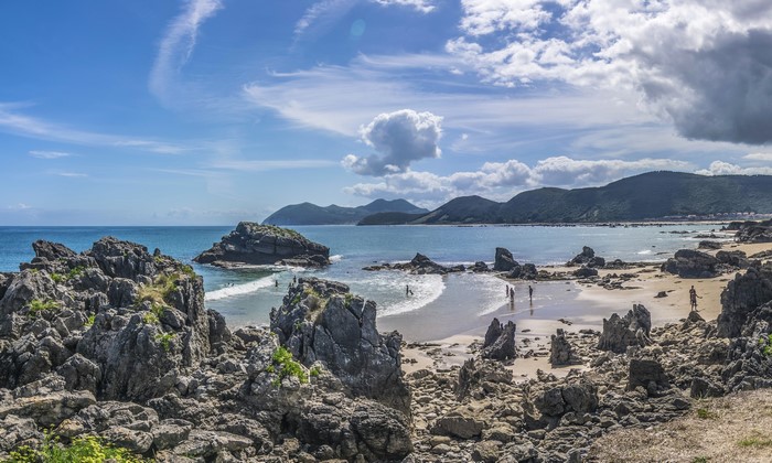 Rocky coast and beach in Cantabria, Spain