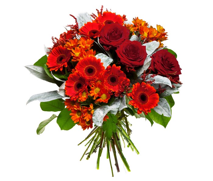 Bouquet of Red Roses, Gerberas, and Chrysanthemums