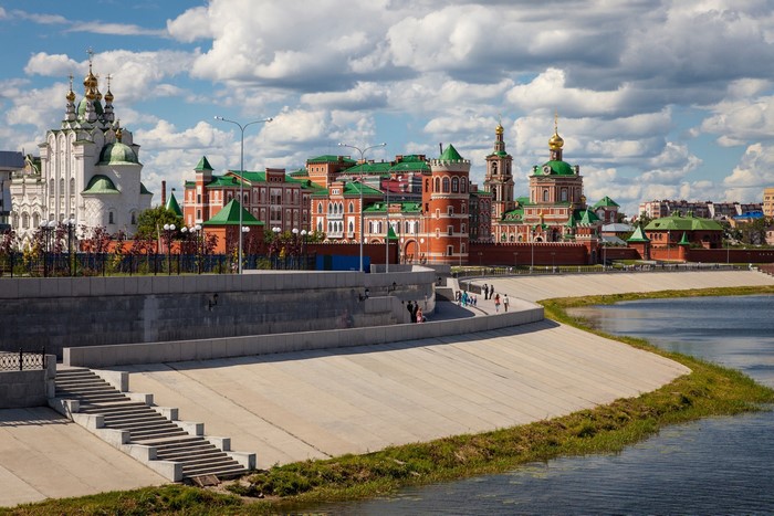 Yoshkar-Ola embankment with churches and buildings
