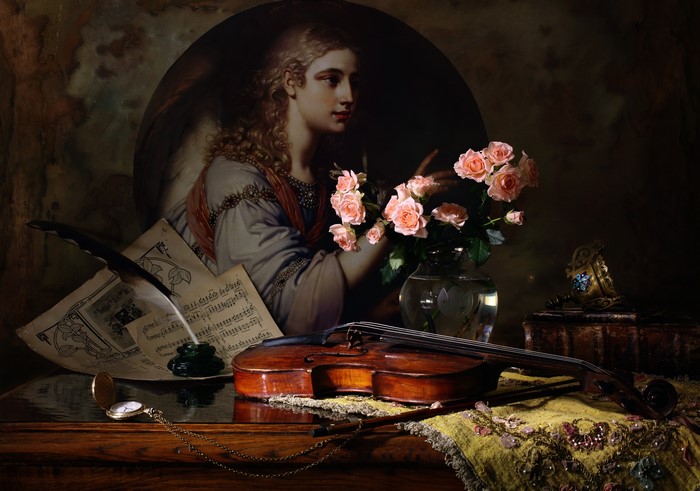 Still-life with Roses, Violin, and Sheet Music