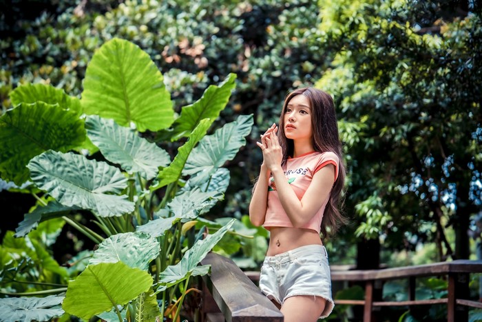 4K Asian Woman in Natural Greenery