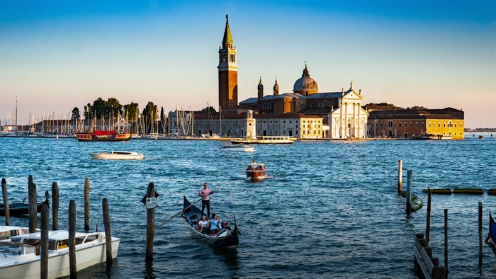 San Giorgio Maggiore Cathedral in Venice, Italy with boats