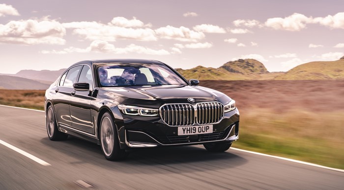 Black 2019 BMW 730Ld Sedan on UK Road