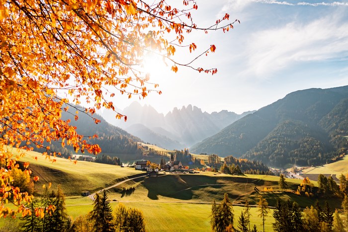 St. Magdalena Village in Val di Funes, Italy during Autumn