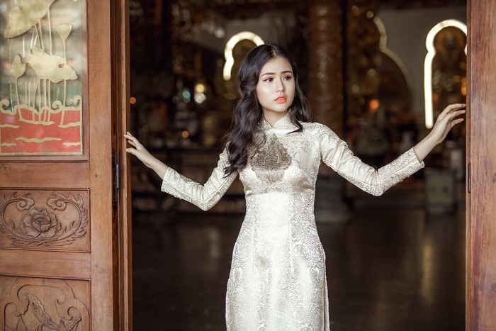 4K Asian Brunette Girl in Elegant Dress