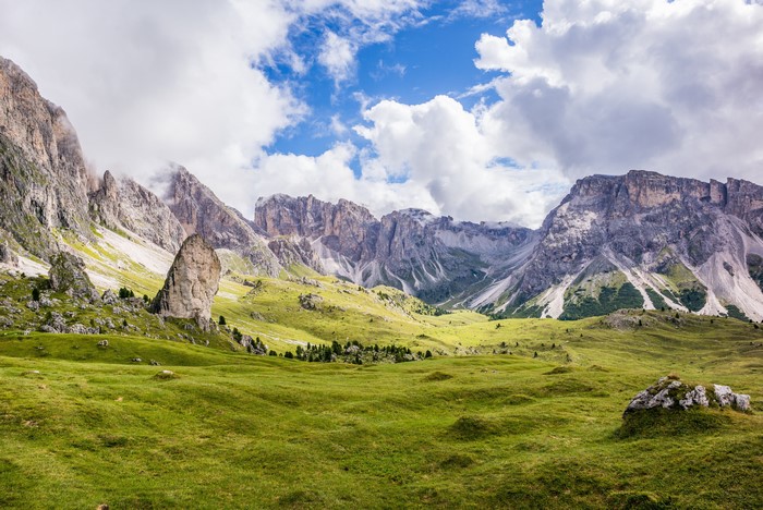 Dolomite Alps, Bolzano, Italy, Mountains, Valley, Clouds