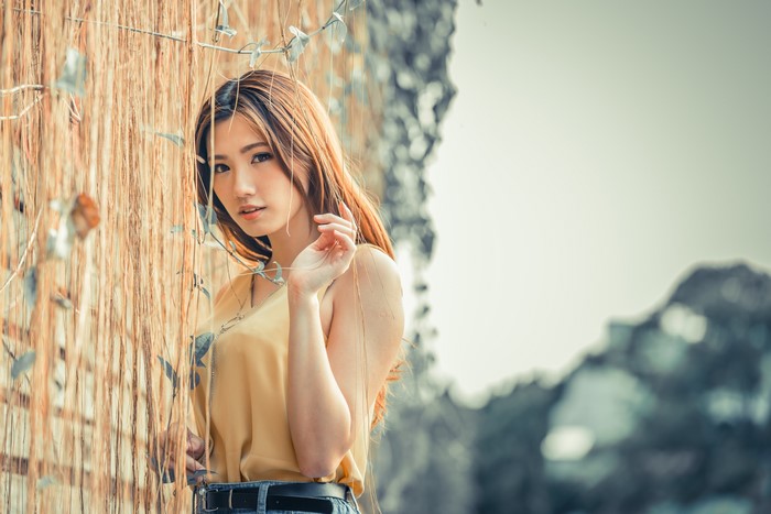 4K Portrait of Brown-Haired Asian Woman with Bokeh