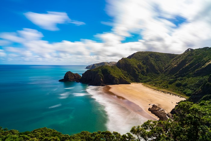 Piha Beach, New Zealand Coast with Clouds